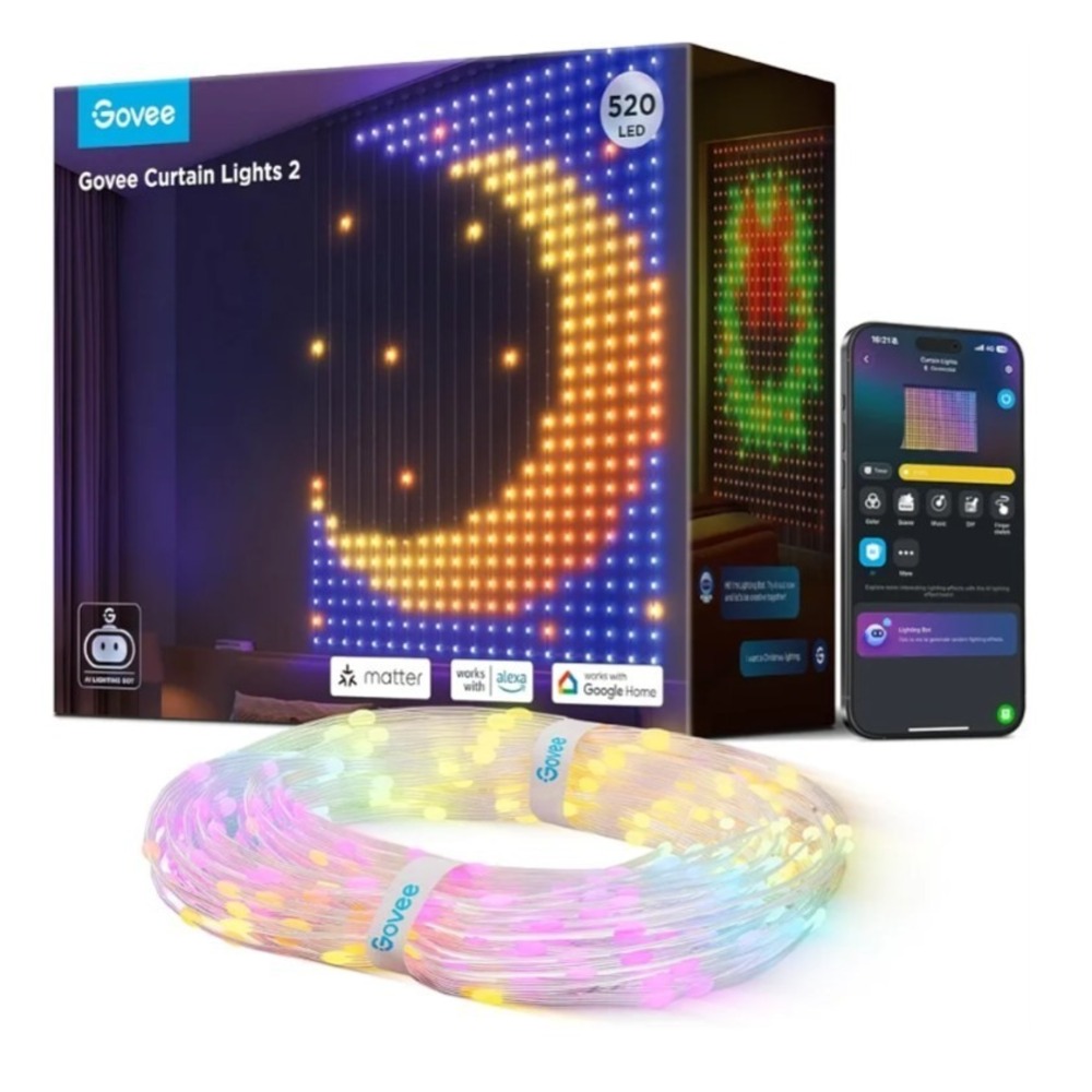 Govee Smart Curtain Lights 2  520 LEDs 4.9×6.6ft for Indoor Outdoor Decor